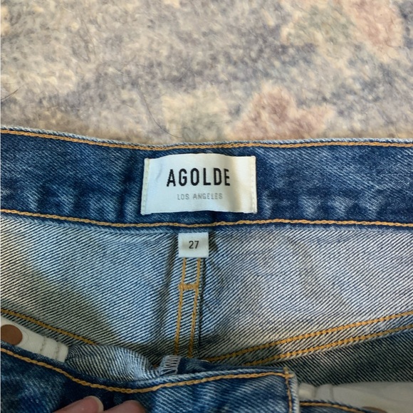 Agolde Blue Distressed Jean Shorts - Picture 6 of 9